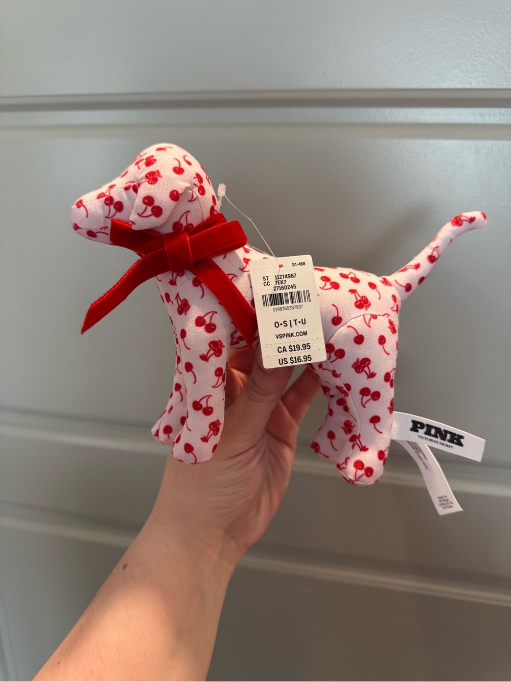 PINK Victoria's Secret Plush Dog Cherry Print